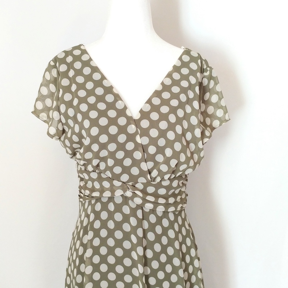 Dress Barn Long Green White Polka Dot Dress, 8